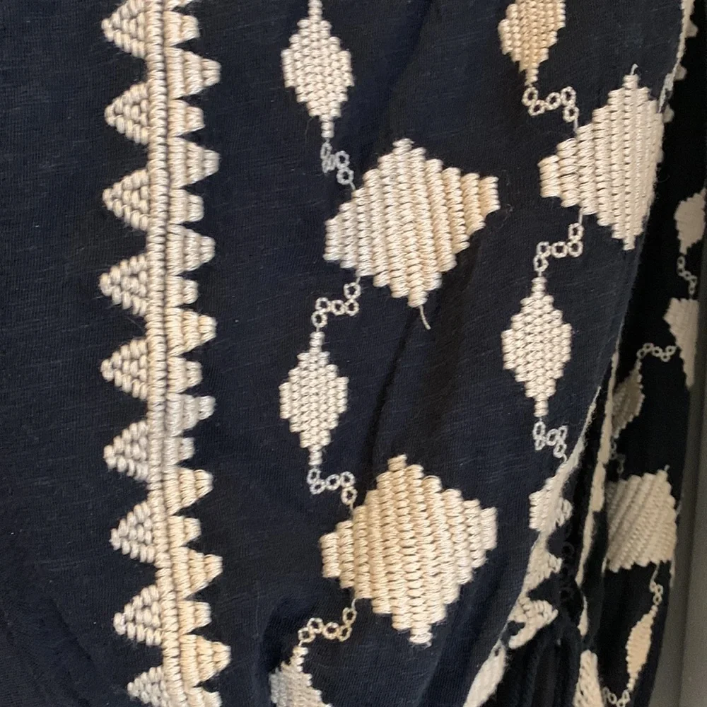 Free People Black w/ Tan Embroidered top. Drawstring Bottom. 0ne button front XS - Picture 8 of 10